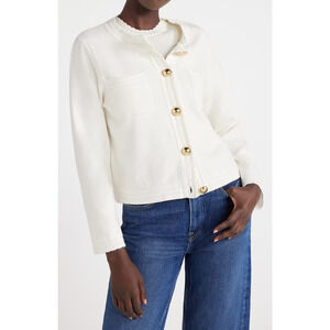 Free Assembly Womens‎ Long Sleeve Cardigan Sweater with Chest Pockets Ivory Sz M